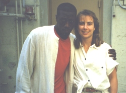 Dawn English with Wesley Snipes during production for the movie 'Drop Zone'